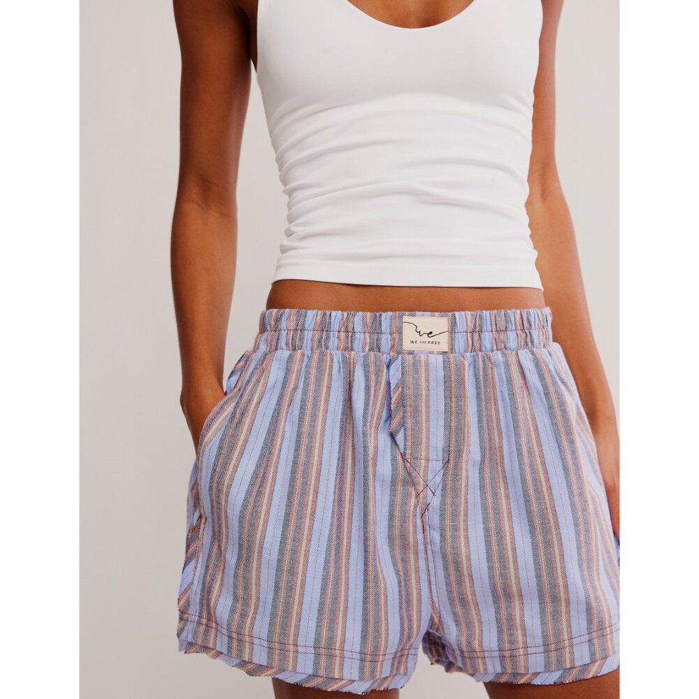 Free People Striped Blue Multi Cotton Shorts